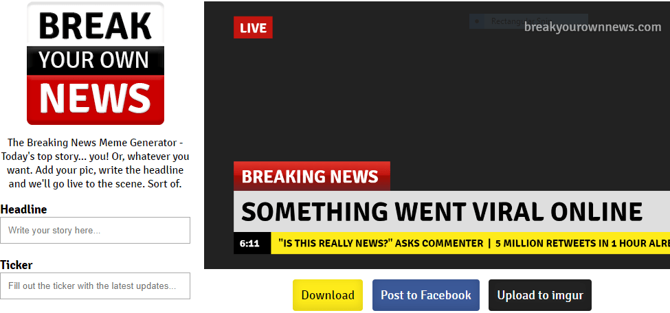 ब्रेकिंग न्यूज बनाने के लिए टेंपलेट की स्क्रीन शॉट ( सौजन्य-breakyourownnews.com)